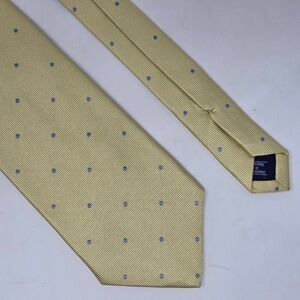 BERGDORF GOODMAN ENGLAND SILK TIE YELLOW BLUE POLKA DOT 3.75" X 60" HAND MADE